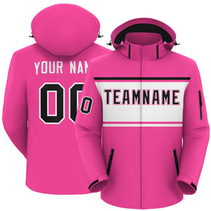 Custom Pink Black-White Color Block Personalized Outdoor Hooded Waterproof Jacket