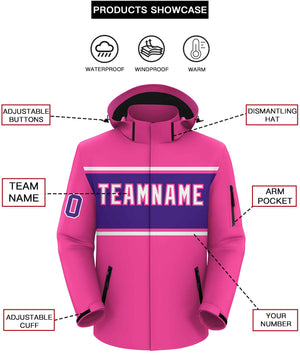 Custom Pink White-Purple Color Block Personalized Outdoor Hooded Waterproof Jacket