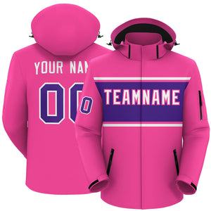 Custom Pink White-Purple Color Block Personalized Outdoor Hooded Waterproof Jacket