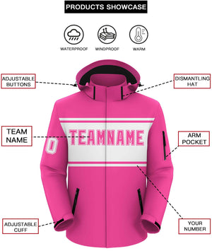 Custom Pink White Color Block Personalized Outdoor Hooded Waterproof Jacket