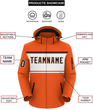 Custom Orange Black-White Color Block Personalized Outdoor Hooded Waterproof Jacket