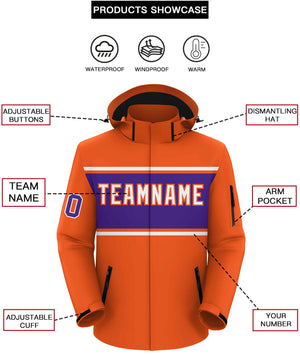 Custom Orange White-Purple Color Block Personalized Outdoor Hooded Waterproof Jacket