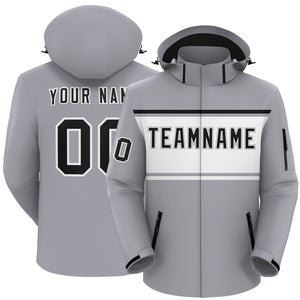 Custom Gray Black-White Color Block Personalized Outdoor Hooded Waterproof Jacket