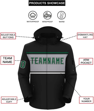 Custom Black Green-Gray Color Block Personalized Outdoor Hooded Waterproof Jacket