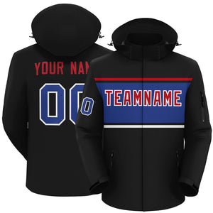 Custom Black Red-Royal Color Block Personalized Outdoor Hooded Waterproof Jacket