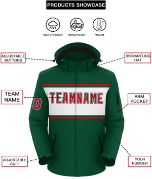 Custom Green Red-White Color Block Personalized Outdoor Hooded Waterproof Jacket