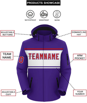 Custom Purple Red-White Color Block Personalized Outdoor Hooded Waterproof Jacket