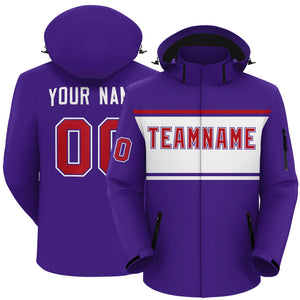 Custom Purple Red-White Color Block Personalized Outdoor Hooded Waterproof Jacket