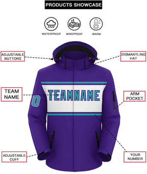 Custom Purple Aqua-White Color Block Personalized Outdoor Hooded Waterproof Jacket