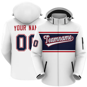 Custom White Red-Navy Color Block Personalized Outdoor Hooded Waterproof Jacket