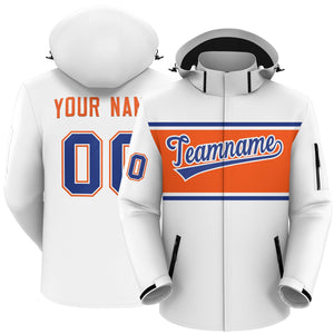 Custom White Royal-Orange Color Block Personalized Outdoor Hooded Waterproof Jacket