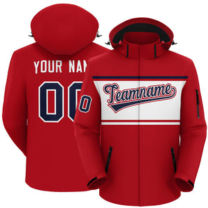 Custom Red Navy-White Color Block Personalized Outdoor Hooded Waterproof Jacket