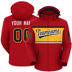 Custom Red Black-Gold Color Block Personalized Outdoor Hooded Waterproof Jacket