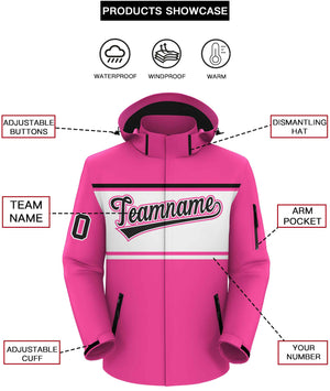 Custom Pink Black-White Color Block Personalized Outdoor Hooded Waterproof Jacket