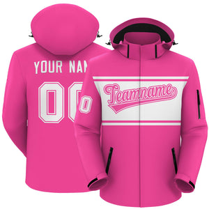 Custom Pink White Color Block Personalized Outdoor Hooded Waterproof Jacket