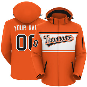 Custom Orange Black-White Color Block Personalized Outdoor Hooded Waterproof Jacket