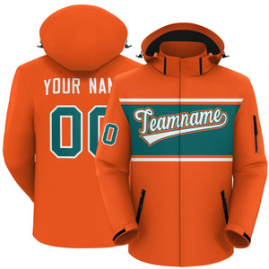 Custom Orange White-Aqua Color Block Personalized Outdoor Hooded Waterproof Jacket