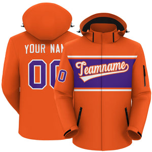 Custom Orange White-Purple Color Block Personalized Outdoor Hooded Waterproof Jacket