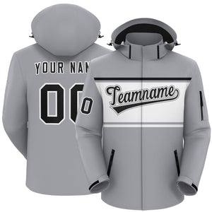 Custom Gray Black-White Color Block Personalized Outdoor Hooded Waterproof Jacket