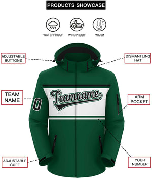 Custom Green Black-White Color Block Personalized Outdoor Hooded Waterproof Jacket