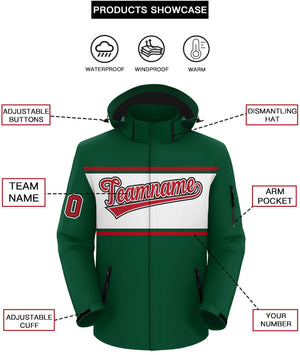 Custom Green Red-White Color Block Personalized Outdoor Hooded Waterproof Jacket