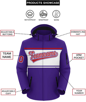 Custom Purple Red-White Color Block Personalized Outdoor Hooded Waterproof Jacket