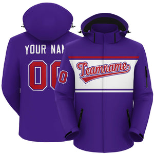 Custom Purple Red-White Color Block Personalized Outdoor Hooded Waterproof Jacket