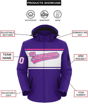 Custom Purple Pink-White Color Block Personalized Outdoor Hooded Waterproof Jacket