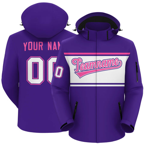 Custom Purple Pink-White Color Block Personalized Outdoor Hooded Waterproof Jacket
