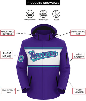 Custom Purple Aqua-White Color Block Personalized Outdoor Hooded Waterproof Jacket