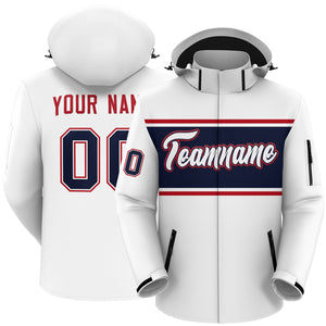 Custom White Red-Navy Color Block Personalized Outdoor Hooded Waterproof Jacket