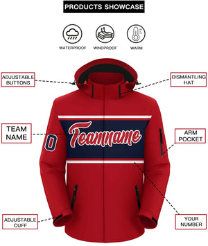 Custom Red White-Navy Color Block Personalized Outdoor Hooded Waterproof Jacket