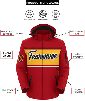 Custom Red Black-Gold Color Block Personalized Outdoor Hooded Waterproof Jacket