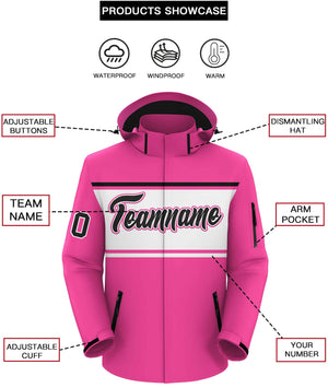 Custom Pink Black-White Color Block Personalized Outdoor Hooded Waterproof Jacket