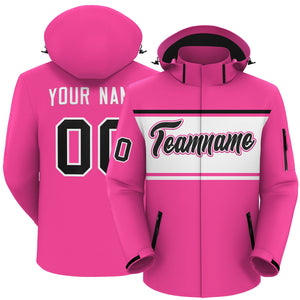 Custom Pink Black-White Color Block Personalized Outdoor Hooded Waterproof Jacket