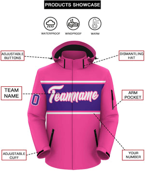 Custom Pink White-Purple Color Block Personalized Outdoor Hooded Waterproof Jacket