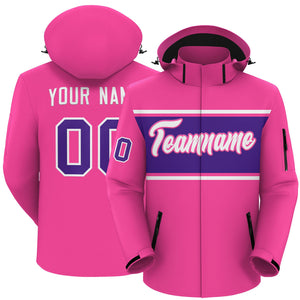 Custom Pink White-Purple Color Block Personalized Outdoor Hooded Waterproof Jacket