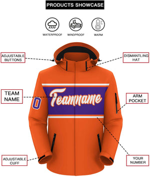 Custom Orange White-Purple Color Block Personalized Outdoor Hooded Waterproof Jacket