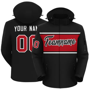 Custom Black White-Red Color Block Personalized Outdoor Hooded Waterproof Jacket