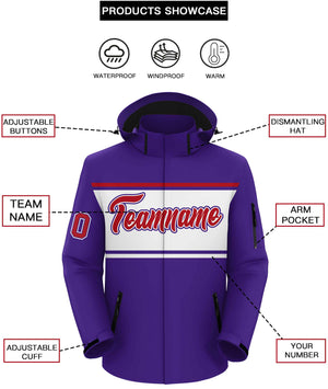 Custom Purple Red-White Color Block Personalized Outdoor Hooded Waterproof Jacket