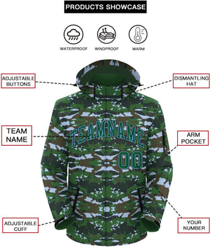 Custom Green Lt Blue Camo Outdoor Windbreaker Personalized Waterproof Jacket