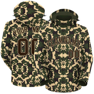 Custom Brown Khaki-Black Camo Outdoor Windbreaker Personalized Waterproof Jacket