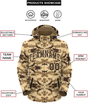 Custom Brown White-Old Gold Camo Outdoor Windbreaker Personalized Waterproof Jacket