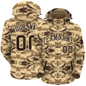 Custom Brown White-Old Gold Camo Outdoor Windbreaker Personalized Waterproof Jacket