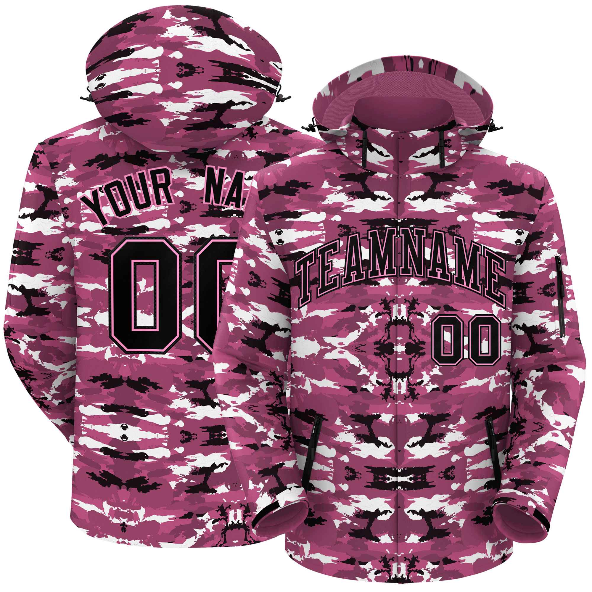 Custom Black Pink Camo Outdoor Windbreaker Personalized Waterproof Jacket