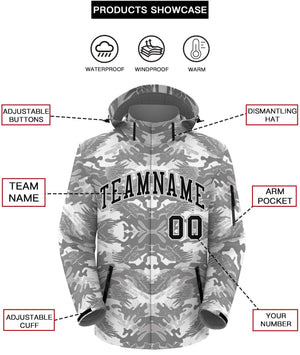 Custom Gray Black-White Camo Outdoor Windbreaker Personalized Waterproof Jacket