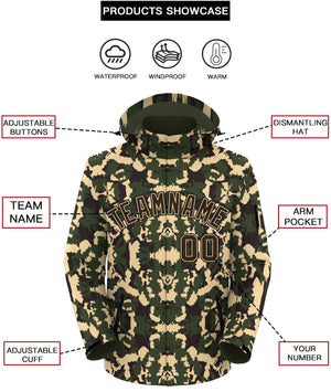 Custom Brown Khaki-Black Camo Outdoor Windbreaker Personalized Waterproof Jacket