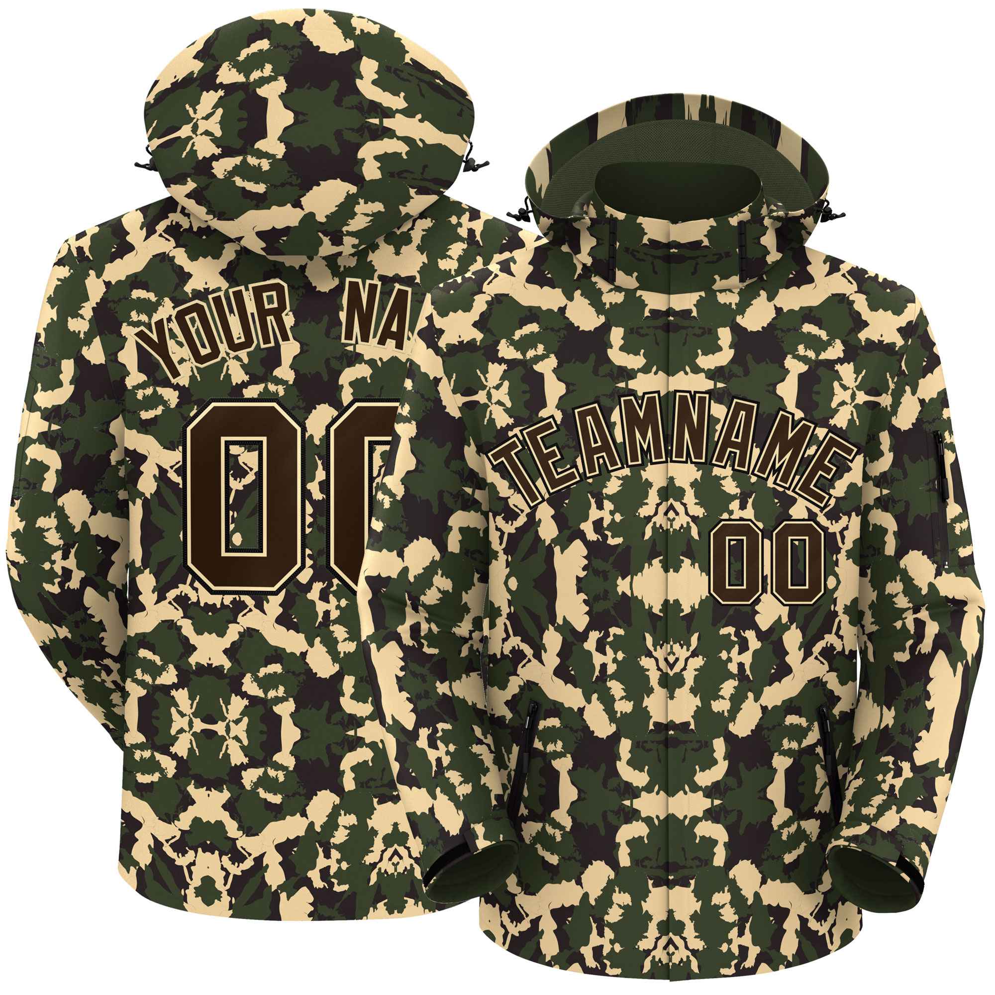 Custom Brown Khaki-Black Camo Outdoor Windbreaker Personalized Waterproof Jacket