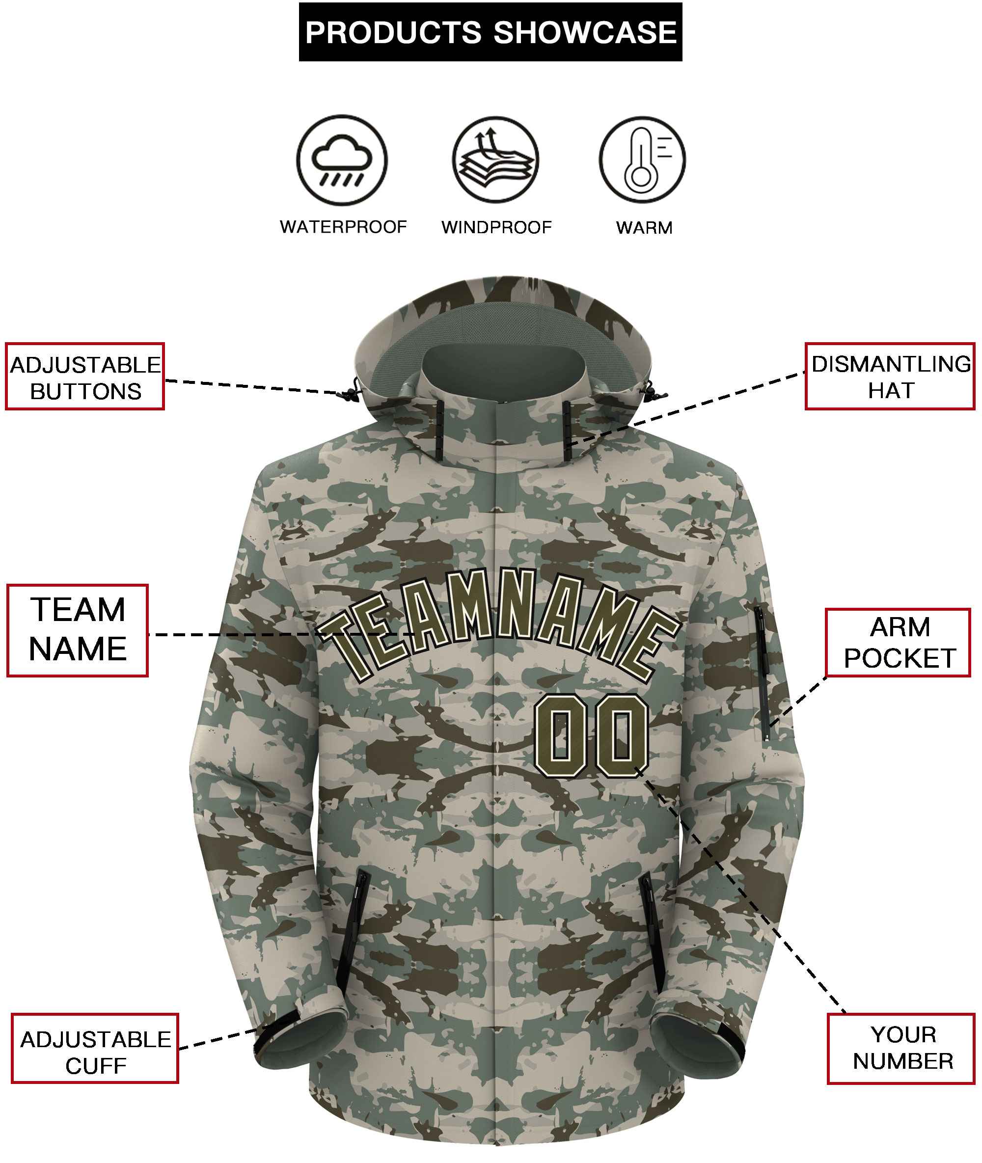 Custom Olive Cream-Black Camo Outdoor Windbreaker Personalized Waterproof Jacket