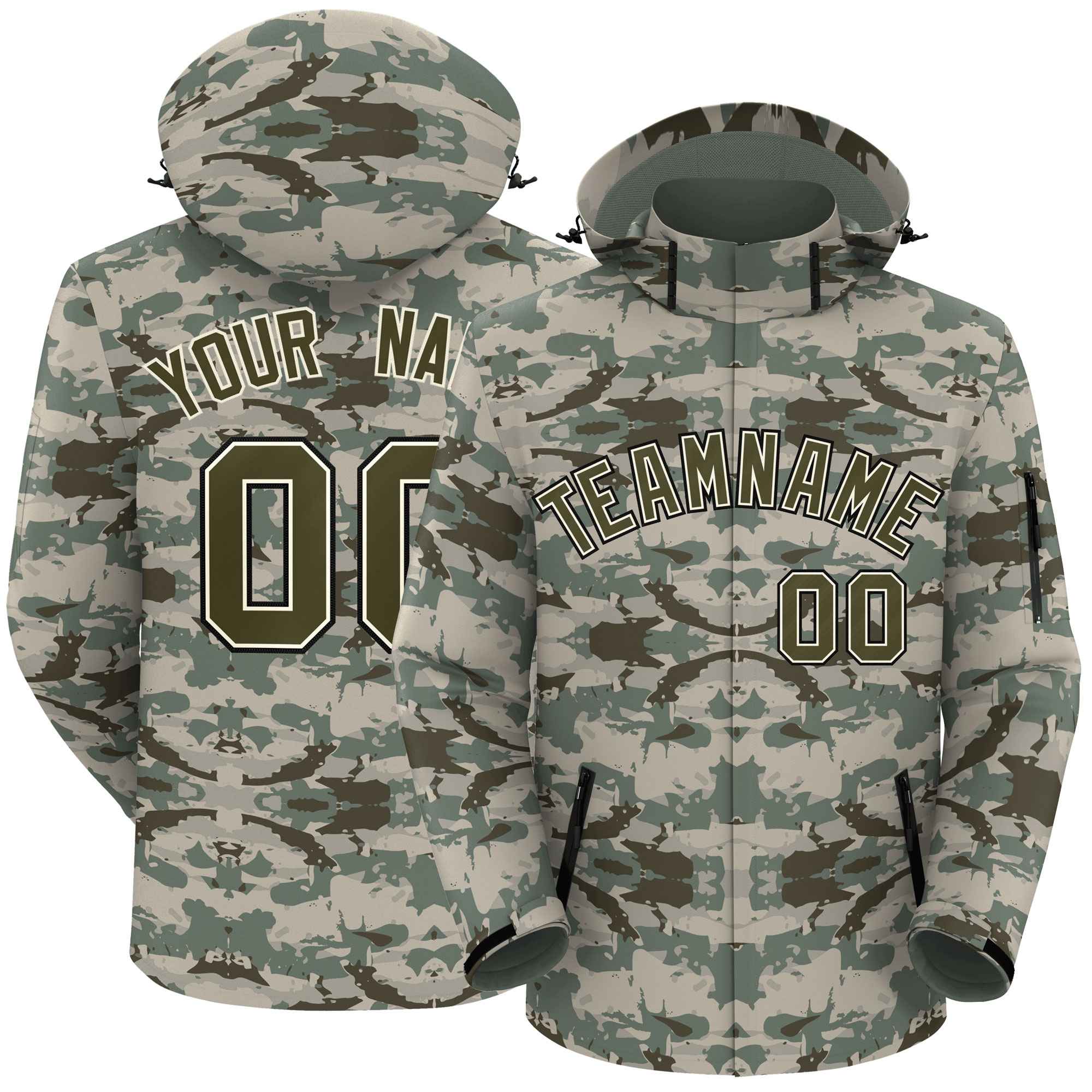 Custom Olive Cream-Black Camo Outdoor Windbreaker Personalized Waterproof Jacket